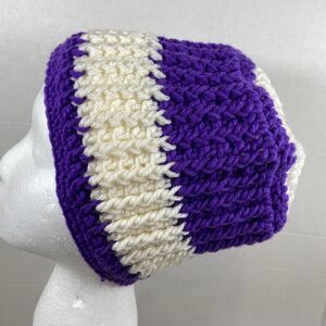 Unbranded Purple Cream Crochet Beanie Hat Adult One Size Striped